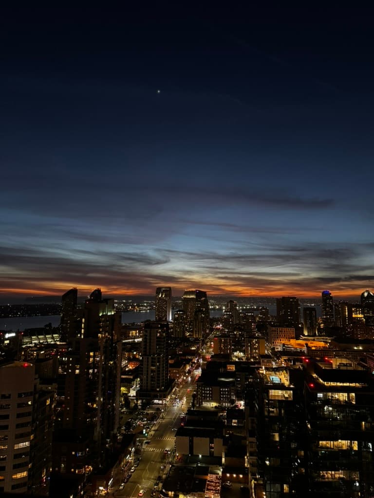 City skyline at dusk